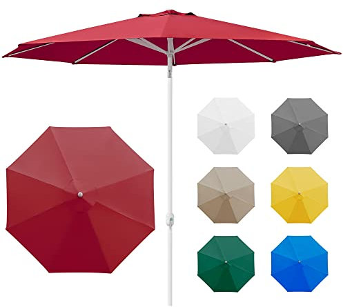 paramondo interpara Sonnenschirm aus 230 g/㎡ Polyesterfaser, Rund Ø 3,5 m, Gartenschirm Marktschirm Knickbar, für Terrasse und Balkon, mit Kurbel, Gestell Weiß, Weinrot, 8,5kg