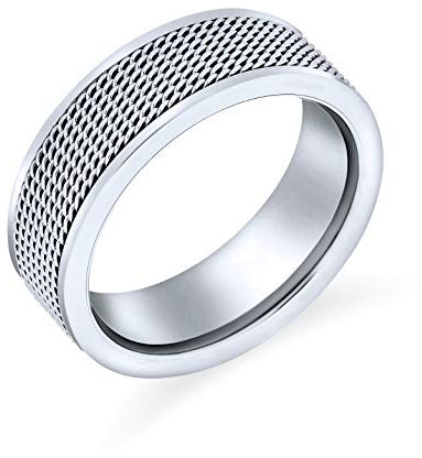Bling Jewelry Anpassbares Unisex-Paar Seil Kettenhemd Mesh Kabel Eheband Bikerring für Männer Teenager oxidiert Silberton Edelstahl 8MM breit