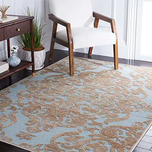 SAFAVIEH Paradise Collection Accent Rug - 4' x 5'7, Stone & Aqua, Medallion Viscose Design, Ideal for High Traffic Areas in Entryway, Living Room, Bedroom (PAR348-3470)