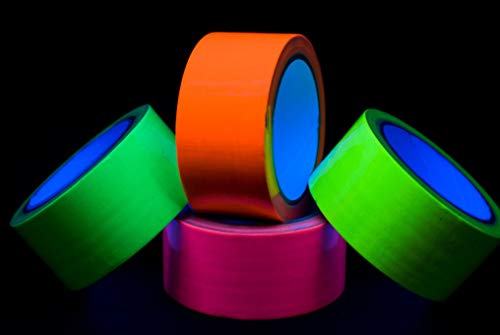 TOMENGBEIAABBCC Aeiniweraabbcc PDTXCLS Neon Tape Set 4X 1 Rolle 50mm x 10m (0,62€/m) grün, gelb, pink, orange Klebeband Uv aktiv Schwarzlicht Neontape
