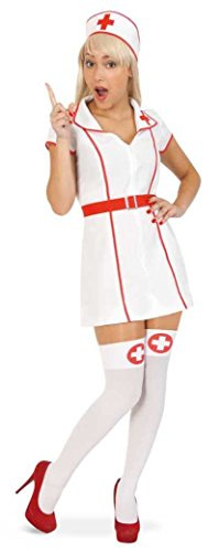 Damen-Kostüm KRANKENSCHWESTER 3tlg. kurzes Kleid mit Gürtel und Haube in Gr. 34-42 (36)
