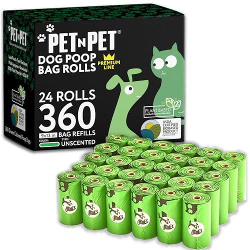 Hundekotbeutel, Kotbeutel Für Hunde, 360 Stück, 24 Rollen, Prämie Hundebeutel Kot, Geruchlos, Auslaufsicher Und Robust Dog Poop Bags, Kackbeutel Für Hunde, Hundetüten Kotbeutel, Biologisch Abbaubar