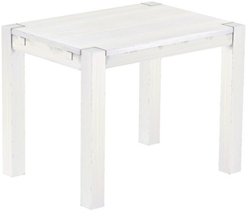 Esstisch Rio Kanto 100x73 cm Pinie Weiss Pinie Massivholz Größe und Farbe wählbar Esszimmertisch Küchentisch Holztisch Echtholz vorgerichtet für Ansteckplatten Tisch ausziehbar Brasilmöbel
