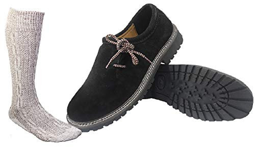 ALL THE GOOD Traditional Black Shoes + Traditional Socks Haferl Shoes Almhaferl Traditional Shoes SB01 (45), black, 11 UK