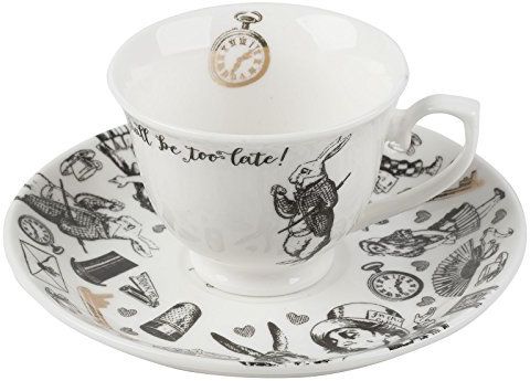 V&A Alice in Wonderland Espresso Cup and Saucer, 100 ml (4 fl oz), White