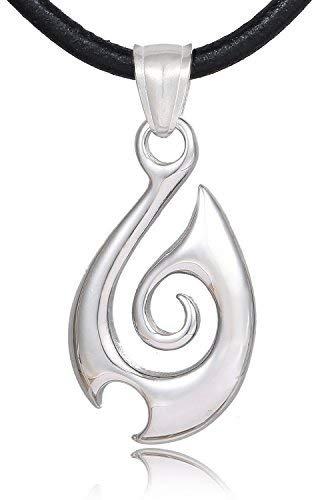 DonDon Herren Lederkette Leder Halskette 50 cm mit Edelstahl Anhänger Maori Tribal Symbol Fish-Hook