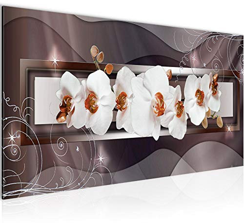 Runa Art Wandbild Blumen Orchidee 1 Teilig 100 x 40 cm Modern Bild auf Vlies Leinwand Abstrakt Wohnzimmer Braun Beige 206412a