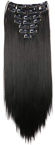 CAISHA XXL 60cm 8 Teile Set CLIP IN EXTENSIONS Haarverlängerung Haarteil Voluminös Glatt Natur Schwarz CES26