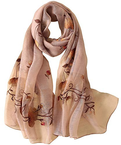 Alysee Exquisiter Schal für Damen, Seide und Wolle, bestickt, Schal, Khaki, Large