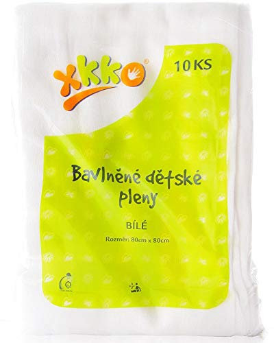 XKKO - Classic Musselintücher (Baumwollwindeln) - 80x80 / Weiss (10 Stück)
