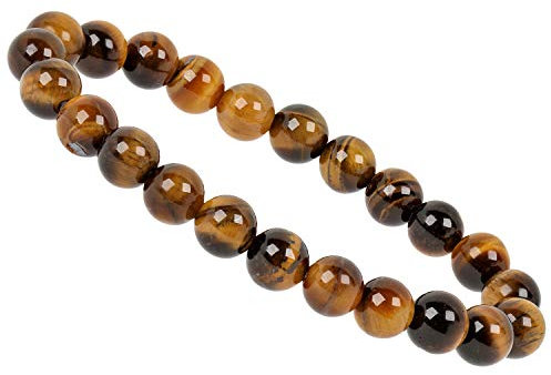 ELEDORO echtes Edelstein Perlen Armband - Natürliche Chakra Power Steine, Stretch Design, 8mm (Tigerauge)