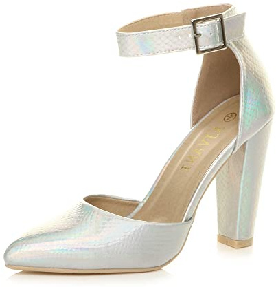 AJVANI high Block Heel Ankle Strap Pointed Court Shoes Size 4 37
