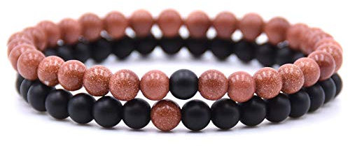Generic Stein Armband,7 Chakra Vintage Natur Rot Sand Schwarz Onyx Stein Perlen Kit Yoga Balance Armreif Charm Schmuck Männer Frauen Freund