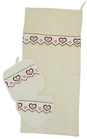 SP S.a.s. Set 2 presine + Sacchetto Pane Coordinato in Stoffa 100% Cotone. Stile Shabby con Cuori