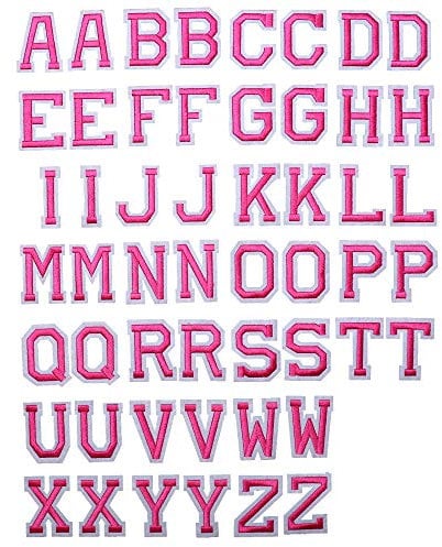 J.CARP 52Pcs Pink Alphabet A to Z Patches, Iron on Sew on Letters for Clothing, Hats, Shoes, Backpacks, Handbags, Jeans, Jackets etc.