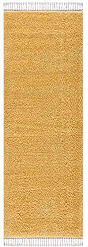 carpet city Hochflor Teppich Wohnzimmer - Einfarbig Gelb - 80x300 cm Läufer - Shaggyteppich Langflor - Kettfäden - Schlafzimmerteppich Flauschig Weich - Moderner Flurteppich