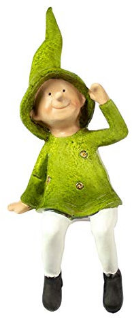 Manufaktur Lichtbogen Dekofiguren Wichtel grün Kantenhocker mit Hand an der Mütze