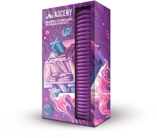 ASCENY Coiled & Double-Sleeved Mechanical Keyboard Cable, for Type-C Mechanical Keyboards (Purple)