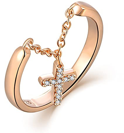 Starchenie Bague Croix Bague Femme en Or Rose 925 Bague de Promesse Religieuse Chrétienne