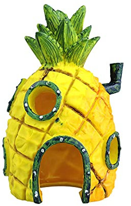 FuninCrea Aquarium Decorations, Resin Cave Ornaments Fish Tank Decoration Accessories for Pineapple House Betta Fish House Aquarium Ornament Aquatic Caves Hide Hut (Yellow)