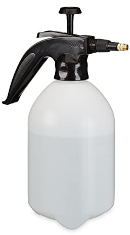 Relaxdays Pulverizador Presión 2 L, Boquilla Ajustable de Latón para Agua y Pesticidas, Botella Espray, Negro/Blanco