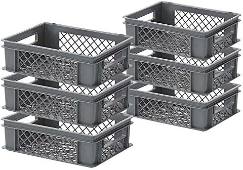 BRB 6x Eurobehälter / Bäckerkiste, LxBxH 400 x 300 x 125 mm, grau, lebensmittelecht