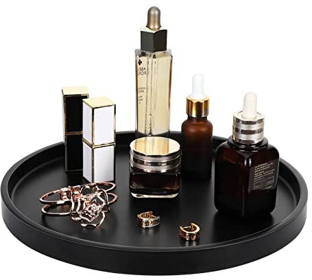 Shinowa Vanity Tray, Resin Bathroom Decorative Catchall Organizer Jewelry Dish for Bathroom Bedroom Counter-top Vanity Organization, Matte Black