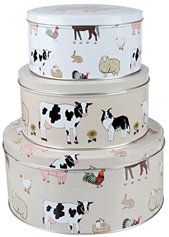 SiXsigma Sports Set of 3 Round Nesting Cake Storage Tins - Airtight Containers for Cakes, Biscuits & Sweets in Large, Medium & Small Sizes - Ideal Mothers Day Gifts & Baking Lovers (MT-HB-CTS)