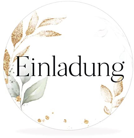 White&ivory, 50x runde Aufkleber, Sticker Einladung | stilvolles Design: Eukalyptus, gold | 4cm Durchmesser | selbstklebend | Gastgeschenke für Hochzeit Taufe Geburtstag