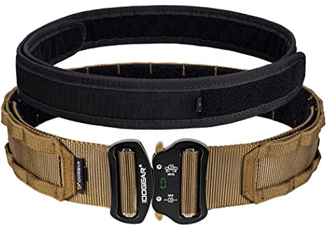 IDOGEAR 2'' Cintura Tattica Militare Molle con 1,75'' Cintura Interna Set Sgancio Rapido Fibbia Metallica Cintura Heavy Duty Hook-And-Loop (Medium for Waist 86-96 cm, Coyote Brown)