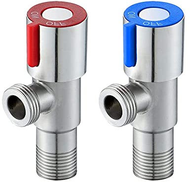 2 Stück Wasserhahn Winkelventil, Eckventil aus Edelstahl, Eckventil, Wasser-Anschluss Eckventile,Regulierventil Eckregulierventil, Für Badezimmer, Toilette, Waschbecken, Küche, (Blau, Rot)