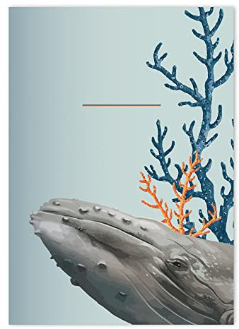 Kartenkaufrausch 16x Schöne Deepsea DIN A4 Schulheft, Schreibhefte mit Walen zwischen Korallen in Hellblau Lineatur 27 (liniertes Heft)