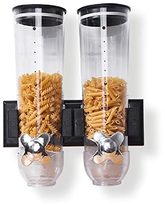 WOQLIBE Müslispender, Wandmontage Cerealienspender Doppelt Trockene Lebensmittel Spender Küchenspender für Müsli Cornflakes Süßigkeiten