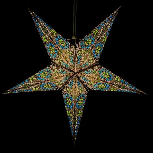 MoreThanHip Jaipur Papier Weihnachtsstern Grün - Ø 60cm - Handgefertigte Weihnachtsdeko Papier Sterne Hängelampe Weihnachtsdeko - Inkl. Beleuchtungskabel 3 Meter (ohne Lampe)