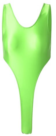 iEFiEL Damen Öl Body Shirts Einteiler Bodysuit Ärmellose High Cut Stringbody Sportlich Turnanzug Gymnastik Tanzbody Top Fluoreszierendes Grün M