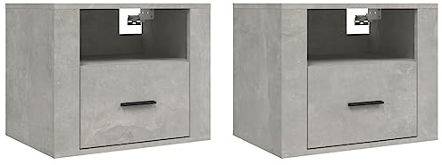 vidaXL 2x Wall-mounted Bedside Cabinets Bedroom Floating Bedside Wall Unit Floating Nightstand Wall Bedside Cabinet Concrete Grey 50x36x40 cm