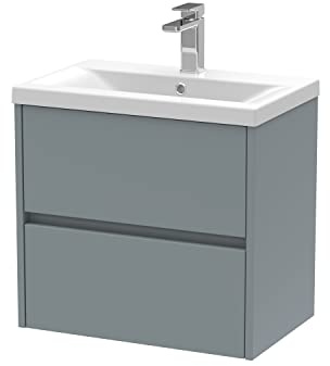 Hudson Reed HAV2304A Havana Modern Bathroom Wall Hung 2 Drawer Vanity Basin Unit & Mid-Edge Ceramic Basin, 600mm, Matt Coastal Grey