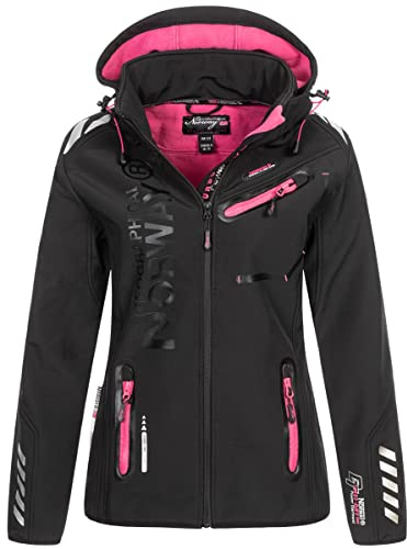 Geographical Norway Damen Softshelljacke Übergangsjacke Frühlings Regen Jacke Outdoor, Farbe:Schwarz-Pink, Größe:XXL 44