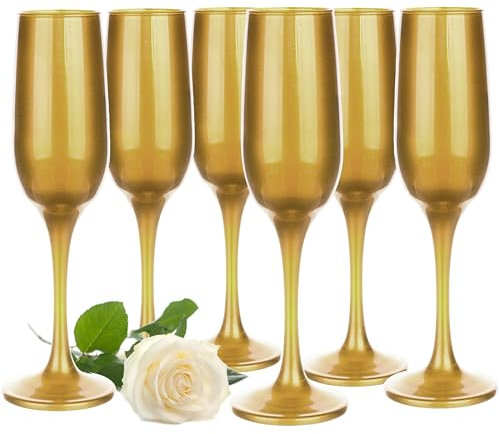 Glasmark Krosno Coupes À Champagne Jeu De 6 À Champagne En Verre De 200Ml Lavable Au Lave-Vaisselle L'Or