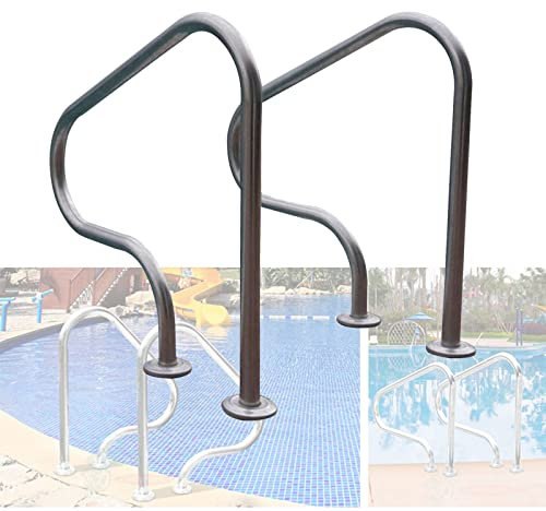 WORDFUN 2 Stück Schwimmbad-Handlauf, 80x80cm Swimmingpool Treppen Geländer, Treppengeländer Aus Edelstahl, Pool Haltegriff, Einstiegshilfe, Handläufe Für Außenpools, Mit Basis