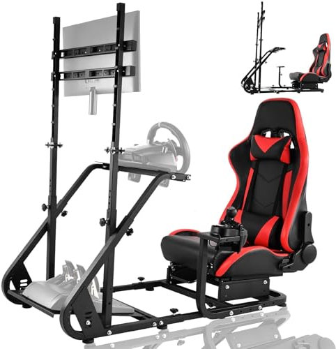 Dardoo Racing Simulator Cockpit with Monitor Stand - TV Mount&Red Seat fit for Logitech G923 Thrustmaster Wheels Fanatec WITHOUT Wheel Shifter Pedal and Display (Monitor Stand Cockpit - Red)