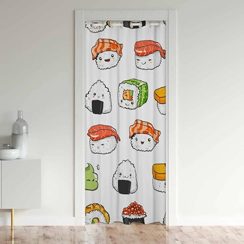 Loussiesd Sushi Door Curtain for Doorway Privacy Kawaii Japanese Food Curtains Kids Cute Room Divider Curtain Cover Insulated Closet Curtain for Bedroom Closet Door 1 Panel 86x203cm