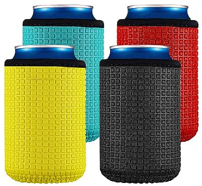 4pcs Can Sleeves, Insulator Stands, Non-Slip Can Sleeves, Neoprene Cooler, Beverage Cooler Sleeves, for Beer, Coke, etc. (Black, Red, Yellow, Blue)