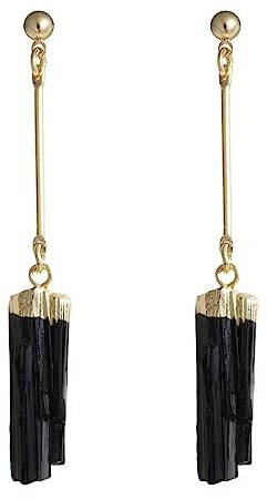 Ohrringe Damen,Schwarze Turmalin Tropfenohrringe Mit Langem Stab Rohstein Anhänger Baumelnde Hakenohrringe Edelsteinohrringe Kristall Eleganter Chakra Schmuck Geschenk für Mädchen Mutter,