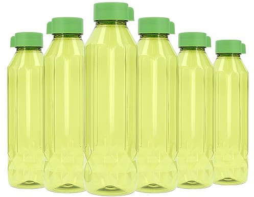 Plastic Water Bottles 6 Pack 900ml Juice Bottles Reusable Smoothie Drink Bottles W/Lids Fridge Door Storage Beverage Table Water Serving Bottle Screw Cap Outdoor Sports Gym Transparent (Green-Diamond)