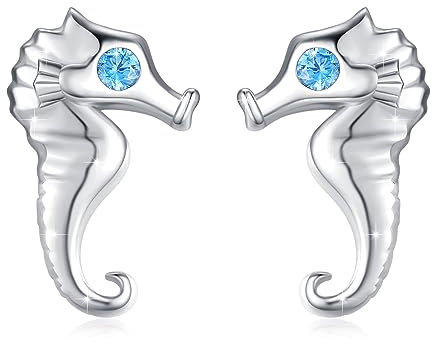 Seepferdchen Ohrring 925 Sterling Silber Süße Seepferdchen Ohrstecker mit Zirkonia Hypoallergen Meerestiere Ohrringe Seepferdchen Schmuck Geschenke Für Mädchen Frauen Kinder