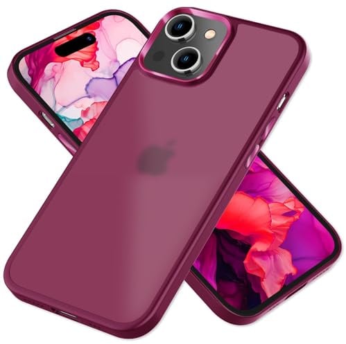 NALIA Matte Hybrid Schutzhülle kompatibel mit iPhone 15 Plus Hülle, Halb-Transparent Durchscheinend Anti-Gelb Frosted Cover, Harte Rückseite & Aufprallschutz Rahmen, Handyhülle Case, Farbe:Rot