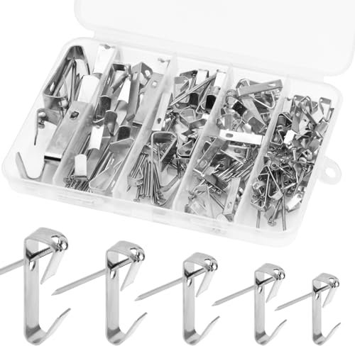 Wisebom Gancio Cornice Fotografica 150Pcs Chiodi per Quadri Muro Kit di Ganci Immagine Gancio Ganci In Metallo Con Chiodi per Fissaggio Cornici Specchi Opere D'Arte(5 Dimensioni) (Argento) (Argento)
