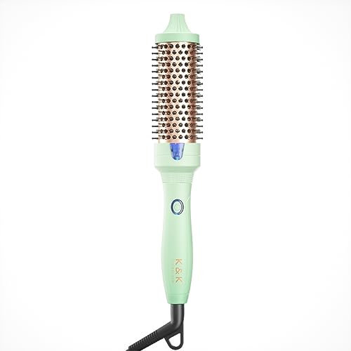 K&K Thermobürste, 38 mm Beheizte Rundbürste, Professioneller Beheizter Lockenwickler Keramik Turmalin Ionisch Lockenstab, Hot Styling Volumenbürste, Heißhaarbürste, Dual Spannung