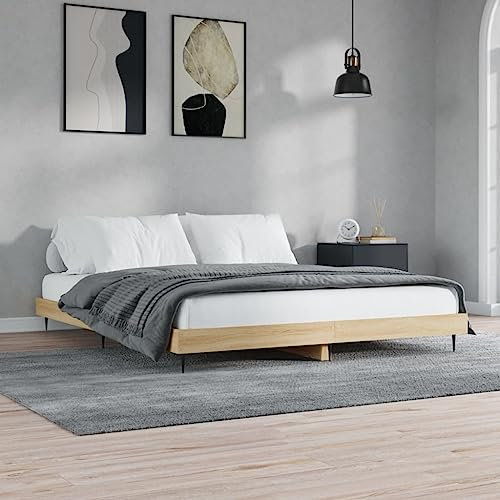 ZQQLVOO Bettgestell Familienbett Palettenbett Bettgestell Sonoma-Eiche 140x200 cm Holzwerkstoff